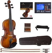 Cecilio 4/4 CVN-320L Ebony Fitted Solid Wood Left-Handed Violin w/ Tuner, Nickel