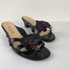 Taryn Rose Shoes Womens 41 Black Sandals Leather Faux Orchid Cuban Heel Slip On