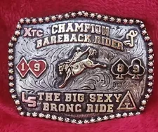 BRONC RIDING CHAMPION PRO RODEO TROPHY BUCKLE PRO☆THE BIG SEXY☆1989☆RARE☆59