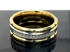 Men's Wedding Band Two Tone Tungsten 0.15ctw Diamonds 8mm Ring Size 13