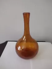 Amber Crackle Glass Extra Large Bottle Vase 11" Tall