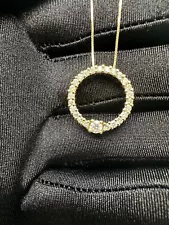 14K Yellow Gold Open Circle Diamond Pendent Approx 1CTW + 14K Gold Chain 18"