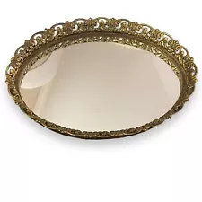 Vintage Oval Mirror Vanity Tray Gold Dresser Perfume Bathroom Table Regency