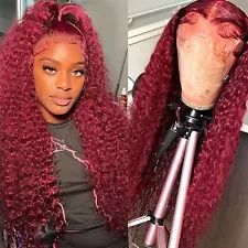 99J Burgundy Body Wave Wig Human Hair Wine Red Colored 13×4 Curly Lace Front Wig