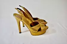 Gucci Gold Leather Open Toe Shoes Size 8.5 M On Sale sz