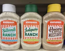 Whataburger bundle. 1 of each flavor. Buttermilk,Jalapeño Ranch, Honey Mustard