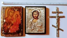 Lot of Religious Orthodox Icons Silver ,Wood & Metal Cross