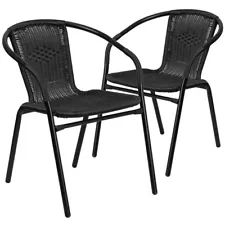 Flash Furniture Lila Black Rattan Indoor-Outdoor Restaurant Stack Chair