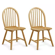 Set of 2 Vintage Windsor Dining Side Chair Wood Spindleback Kitchen Room Natural