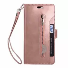 for iPhone 6/6s Leather Card Holding Zipper Case w/Strap ROSE GOLD