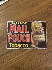 Vintage Metal Porcelain MAIL POUCH CHEW SMOKE TOBACCO Sign 11”x4”