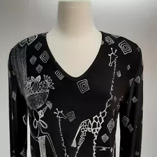 SALE⚡Chico's Travelers Tunic PantsGiraffe Print Black Silver 1 owner EUC fluid