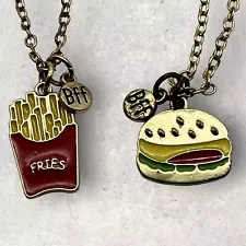 BFF Best Friends Hamburger Fries Gold Tone Necklace Pair w/ Pendant 16" - 19"