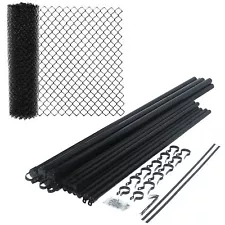 ALEKO DIY Chain Link Steel Fence 50 ft 9.5 AWG PVC Coated Complete Kit Black