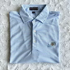 Peter Millar Polo Shirt Mens XL Blue White Striped Summer Comfort Pine Needles