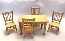 Rose's Dollhouse Wood Miniature 1:12 Table 4 Chairs Farmhouse Kitchen Dining Rm