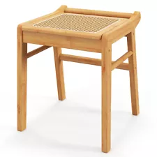 Bamboo Vanity Stool Rattan Top Ottoman Footrest for Living Room Bedroom Natural