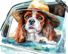 Cavalier King Charles Spaniel in a luxury vehicle with a 8x10 Print