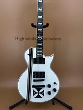 White Electric Guitar, Black Stripe, H Pickup, Classic Mosaic, Signature Style -