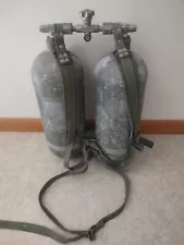 Steel scuba tanks 45s doubles with US Divers manifold. Canvas harness