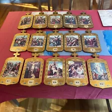 Stations Of The Cross Wooden Plaque Set 15 Stations 11”x5 3/4”.