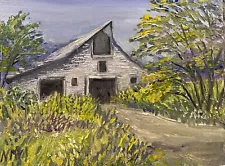 DILAPIDATED Original Oil Landscape Painting Country Farm OLD WHITE Barn Art