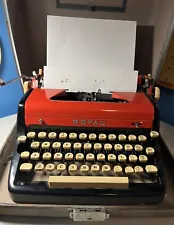 Dewees Royal Quiet De Luxe Candy Red Type Writer W/ Case No Key Needs Repair
