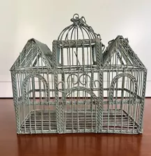 Vintage Green blue Victorian Style Wrought Iron Bird Cage