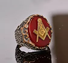 Red Agate Masonic Ring