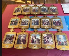 Stations Of The Cross Wooden Plaque Set 15 Stations 11”x5 3/4”.