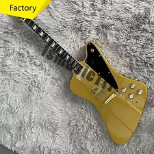 Handmade Gold Firebird Electric Guitar HH Pickups 6-String Mahogany Body