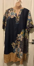 White Stuff Hippy Navy Floral Linen Tunic Dress Size 22 With Pockets NWT RRP £79