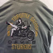 Full Throttle Saloon Sturgis SD Biker Bar Double Sided Shirt Mens 3XL Army Green