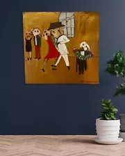 Original Earl Swanigan Art For Sale - Dancing Yorkie Dogs On The Town