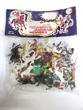 Vintage 1960s or 70s Miniature Plastic Cowboys and Indians on Horses, NOS