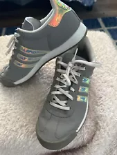 Women’s Adidas Samoa Shoes Sz6 Dark Grey w/striped Holographic Metallic Sneakers