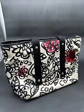 COACH Poppy Daisy Floral Graffiti Black/ White Handbag Rare 14”