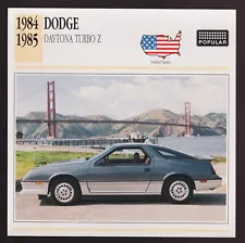 1984-1985 Dodge Daytona Turbo Z Hatchback Car Photo Spec Sheet Info Stat CARD