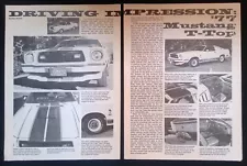 1977 Mustang Cobra II Vintage New Car Info Article "...'77 Mustang T-Top"