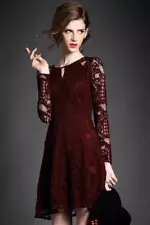 ALAROO WOMENS LACE STYLE MINI DRESS IN BURGUNDY - MEDIUM - RRP £295 SALE BNWT