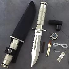 8.5" SURVIVAL COMBAT TACTICAL SERRATED HUNTING KNIFE w/ SHEATH Bowie Fixed Blade