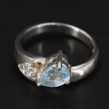 Sterling Silver - DESIGNER White CZ & Blue Topaz Teardrop Ring Size 4.5 - 2.5g