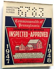 1947 - 1948 PA Car Inspection Stickers - NEW - Authentic State Issued - Perfect