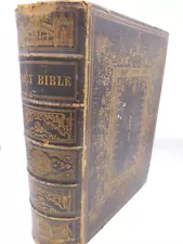 Antique 1846 The Illuminated Bible Old & New Testament w/ Apocrypha