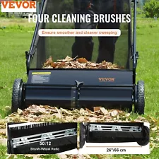 7 ft³ VEVOR Push Lawn Sweeper - 26 Inch Sweeping Path, Leaf & Grass Collector