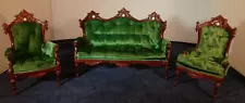 DOLLHOUSE MINIATURE BESPAQ ASTOR GREEN VELVET SOFA SET 1 ' SCALE MINT NEW