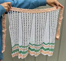 Hand Crochet Half Apron Peach Orange Green Estate Sale Find