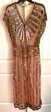 GatsbyLady London Long Flapper Style Art Deco Dress Blush Gold Size 6 New!