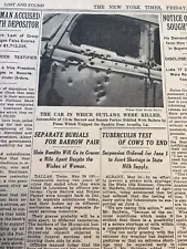 Newspaper 1934 Separate Burials For Bonnie And Clyde Bullet Riddled Car See!