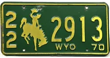 *99 CENT SALE* 1970 Wyoming License Plate Teton County #2913 No Reserve